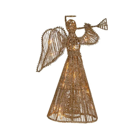 Kurt Adler UL 20-Light Gold Glittered Angel Christmas Treetop, 12in Kurt Adler UL 20-Light Gold Glittered Angel Christmas Treetop, 12in