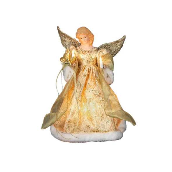 Kurt Adler UL 10-Light Gold Dress Angel Christmas Treetop, 12in Kurt Adler UL 10-Light Gold Dress Angel Christmas Treetop, 12in