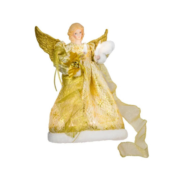 Kurt Adler UL 10-Light Gold Dress Angel Christmas Treetop, 12in Kurt Adler UL 10-Light Gold Dress Angel Christmas Treetop, 12in