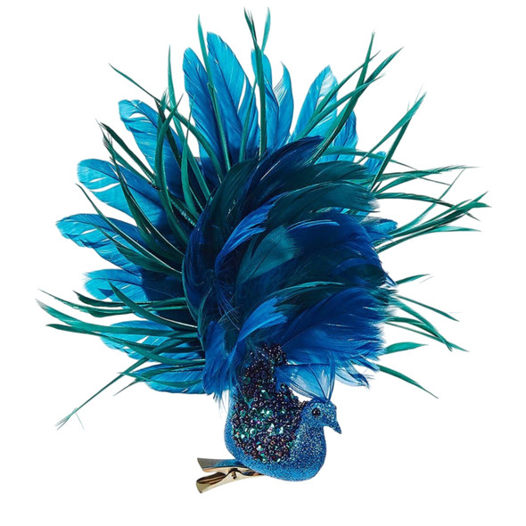Kurt Adler Clip-On Christmas Tree Ornaments, Blue Peacock with Glitter, 8" Kurt Adler Clip-On Christmas Tree Ornaments, Blue Peacock with Glitter, 8"