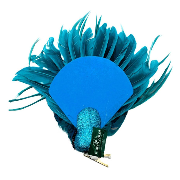 Kurt Adler Clip-On Christmas Tree Ornaments, Blue Peacock with Glitter, 8"