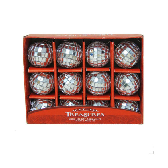 Kurt Adler Petite Treasures Glass Disco Ball Ornament, 1.25in (Pack of 12)