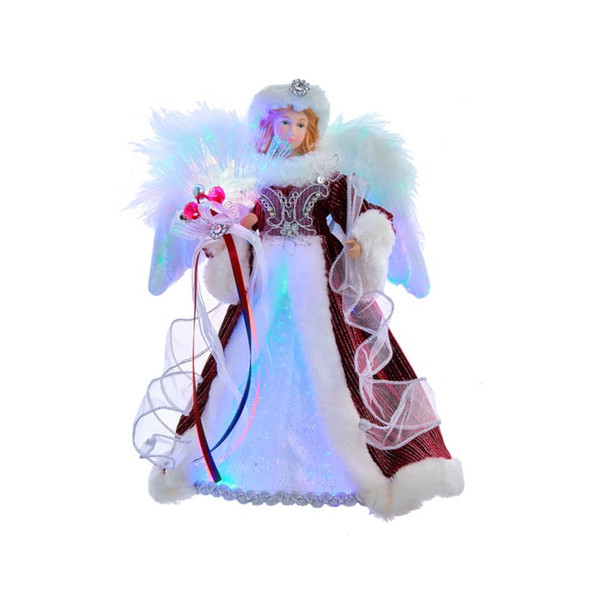 Kurt Adler 7-Light Color Changing Fiber-Optic LED Angel Treetop, Silver and Burgundy, 12" Kurt Adler 7-Light Color Changing Fiber-Optic LED Angel Treetop, Silver and Burgundy, 12"