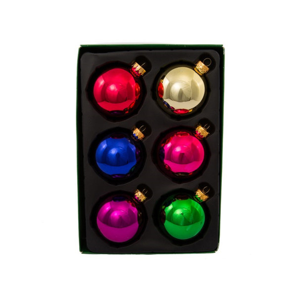 Kurt Adler Glass Ball Christmas Ornament, Multicolor, 2.5in (Pack of 6)
