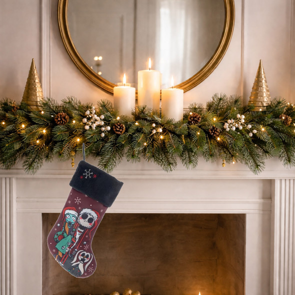 Kurt Adler Officially Licensed Disney Christmas Stocking with Embroidered Plush Cuff, The Nightmare Before Christmas, 19"
