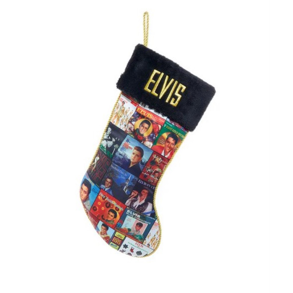 Kurt Adler Officially Licensed Elvis Presley Holiday Albums Stocking with Embroidered Plush Cuff, 19"