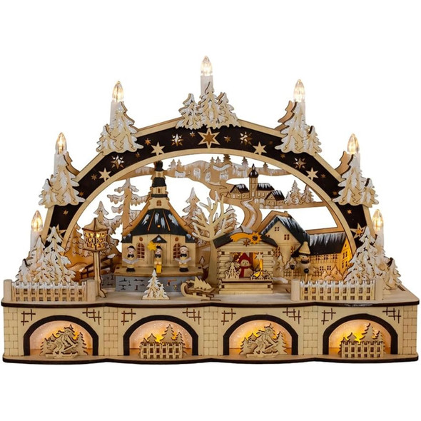 Kurt Adler Battery Operated Wooden LED Lit Christmas Village with Candle, 17.75"