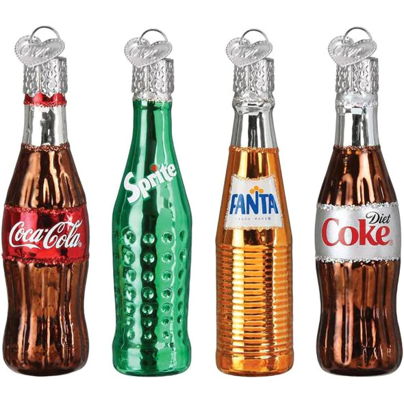 Old World Christmas Blown Glass Ornament for Christmas Tree, Mini Coca-Cola Beverage Set