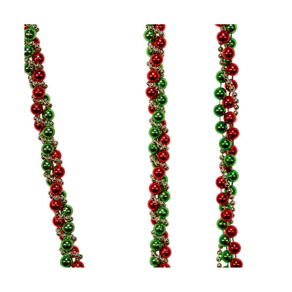 Kurt Adler Plastic Twisted Garland with Beads, Red, Green and Gold, 9’