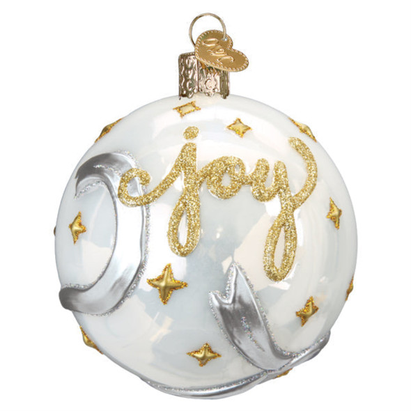 Old World Christmas Hanging Mouth-Blown Glass Ornament for Trees, Peace & Joy Round Ball, 3.5"