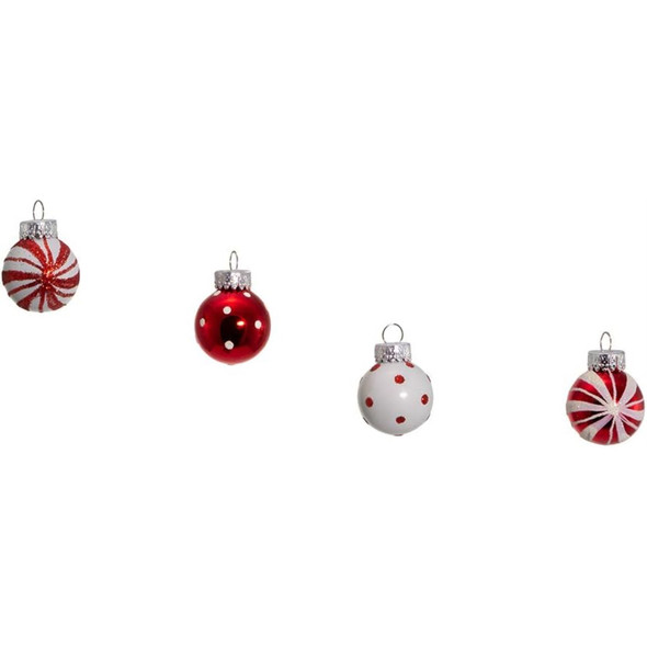 Kurt Adler Mini Glass Ball Ornament Set, Red and White, 1in (Pack of 12)