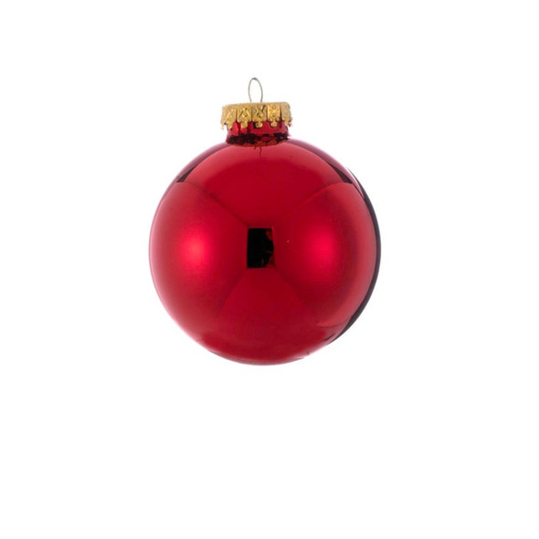 Kurt Adler Glass Ball Christmas Ornament Set, Shiny Red, 3in (Pack of 4)