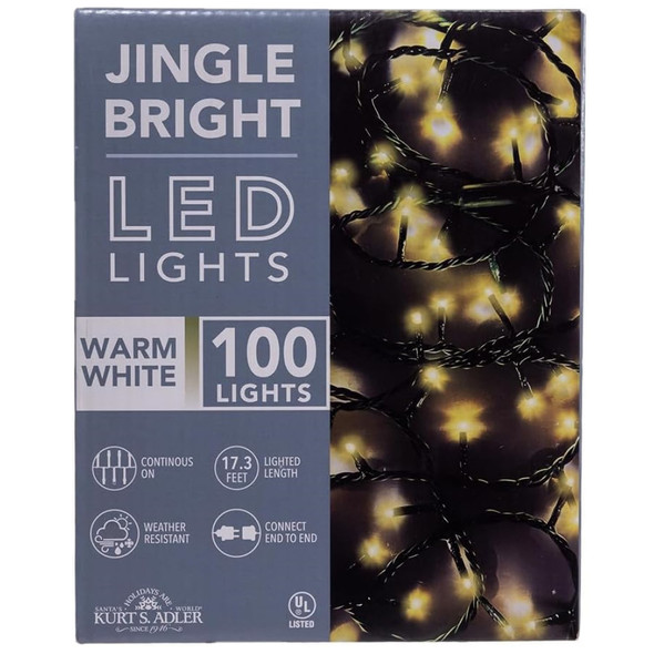Kurt Adler Indoor Outdoor Jingle Bright LED Warm White Light Set, 17ft
