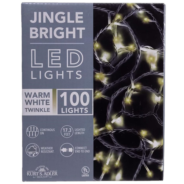 Kurt Adler Indoor Outdoor Jingle Bright LED Warm White Light Set, 17ft