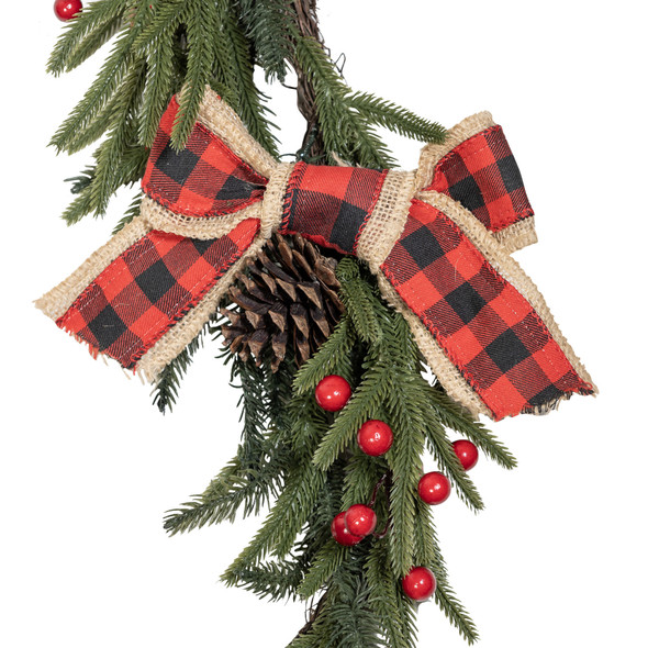 Kurt Adler Unlit Berry Pinecone Rattan Christmas Garland, 6ft