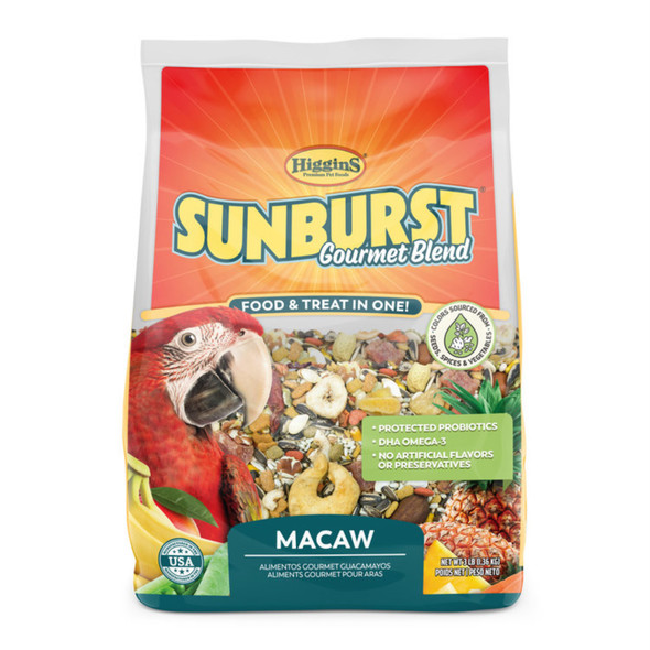 Higgins Sunburst Gourmet Blend Macaw Bird Food, 3lbs