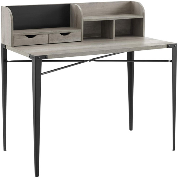 Interior Elements Industrial Secretary Desk with Hutch, Grey Wash, 40in