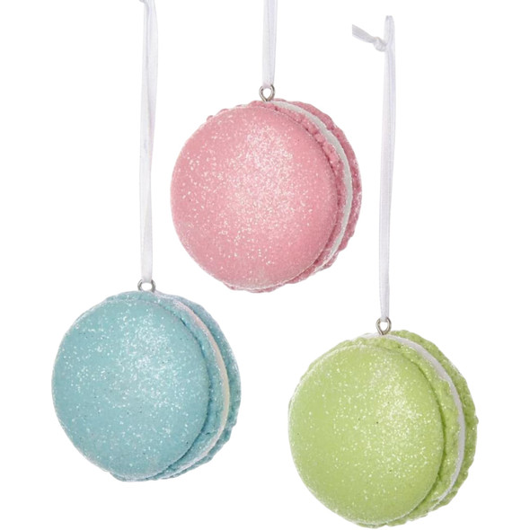 Kurt Adler Claydough Ornaments for Christmas Tree, Pastel Glittered Macaroons, Assorted (Pack of 3)