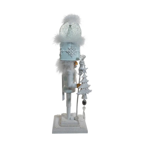 Kurt Adler Hollywood Nutcracker Collection, Battery Operated Lighted Animated Musical White Soldier Water Globe Hat, 20in