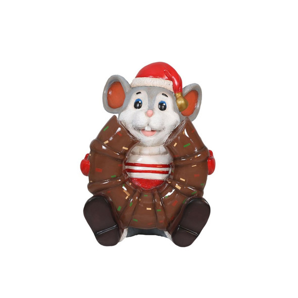 Garden Elements Indoor Outdoor Christmas Figurine, Mouse Eating Donut, 24in