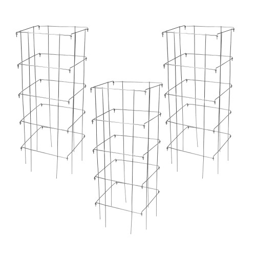 Garden Elements Square 8-Leg Heavy-Duty Collapsible Tomato Cages, 40in H (Pack of 3)