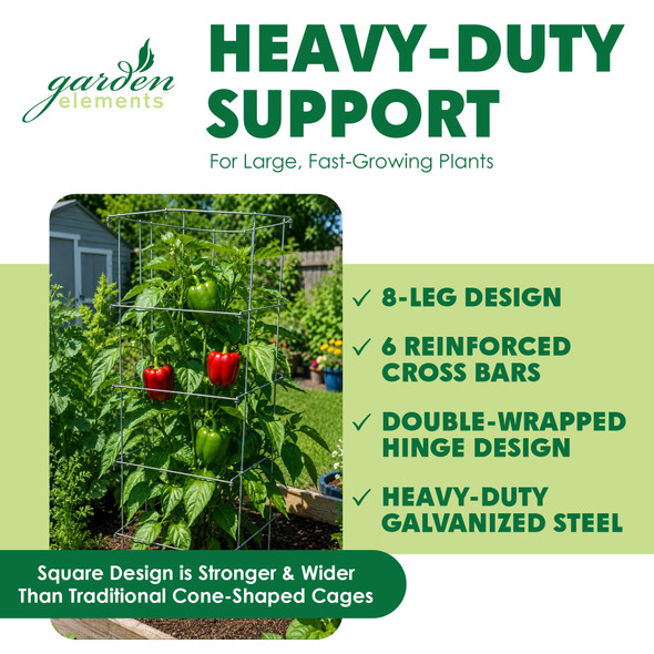 Garden Elements Square 8-Leg Heavy-Duty Collapsible Tomato Cages, 40in H (Pack of 3)