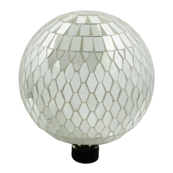 Very Cool Stuff Mosaic Glass Gazing Globe with Hanging Chain, Silver Mirror Tile, 10in
