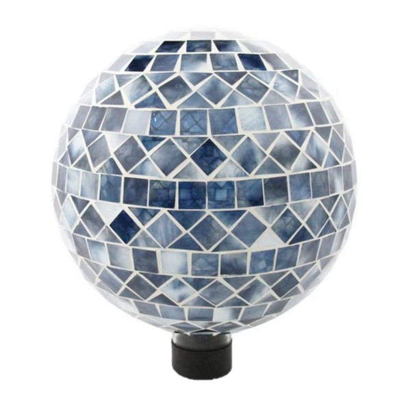 Very Cool Stuff Mosaic Glass Gazing Globe with Hanging Chain, Blue Triangle & Square Tile, 10in