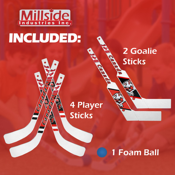 Millside Canadian Mini Hockey Set – 6 Durable Mini Sticks & 1 Foam Ball – Indoor/Outdoor Rec Floor Hockey Set Millside Canadian Mini Hockey Set – 6 Durable Mini Sticks & 1 Foam Ball – Indoor/Outdoor Rec Floor Hockey Set