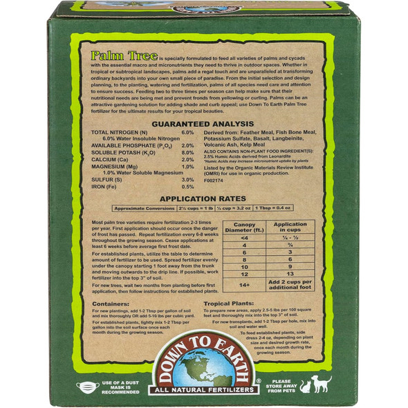 Down to Earth Organic Palm Tree 6-2-8 All Natural Fertilizer, 5lbs