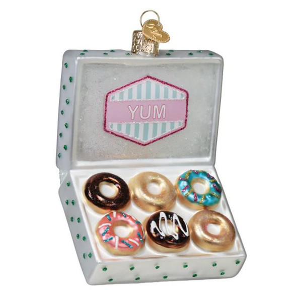 Old World Christmas Blown Glass Ornament for Christmas Tree, Box of Donuts