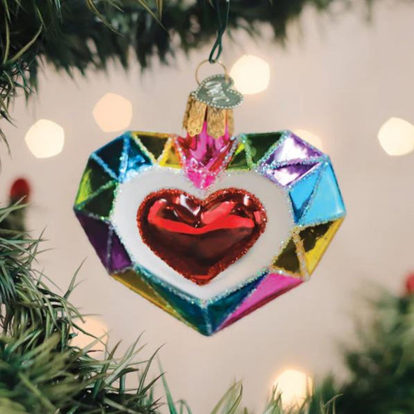 Old World Christmas Blown Glass Ornament for Christmas Tree, Faceted Heart