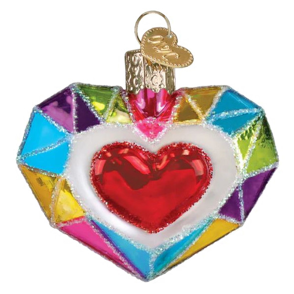 Old World Christmas Blown Glass Ornament for Christmas Tree, Faceted Heart