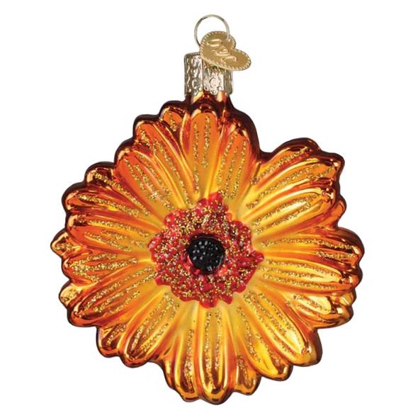 Old World Christmas Blown Glass Ornament for Christmas Tree, Sunset Gerbera Daisy