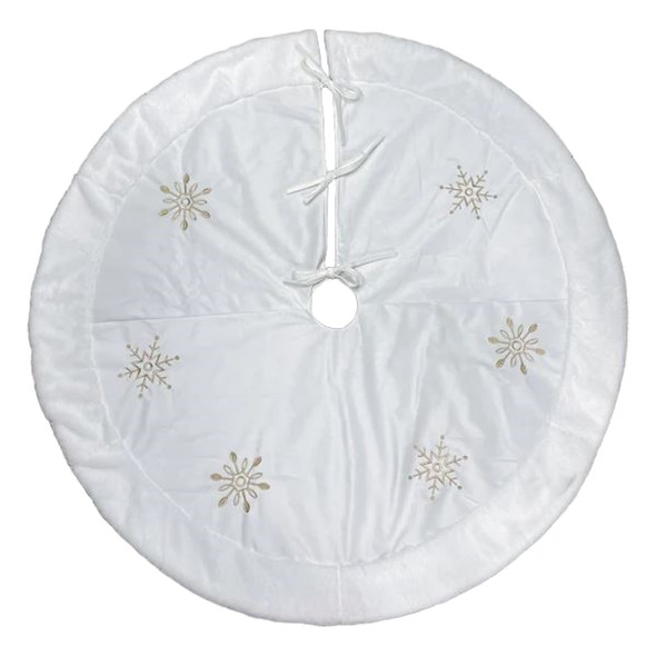 Old World Christmas Ivory Embroidered Christmas Tree Skirt, Snowflakes with Faux Fur Trim, 48in