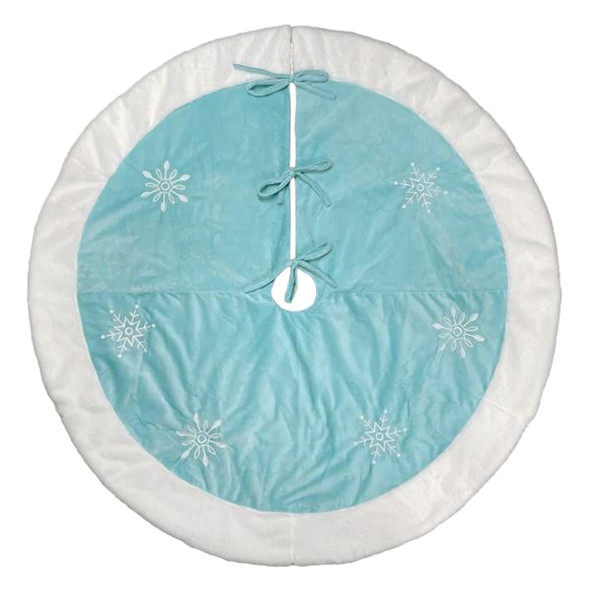 Old World Christmas Blue Embroidered Christmas Tree Skirt, Snowflakes with Faux Fur Trim, 48in