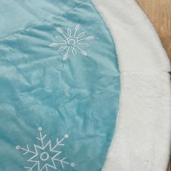 Old World Christmas Blue Embroidered Christmas Tree Skirt, Snowflakes with Faux Fur Trim, 48in