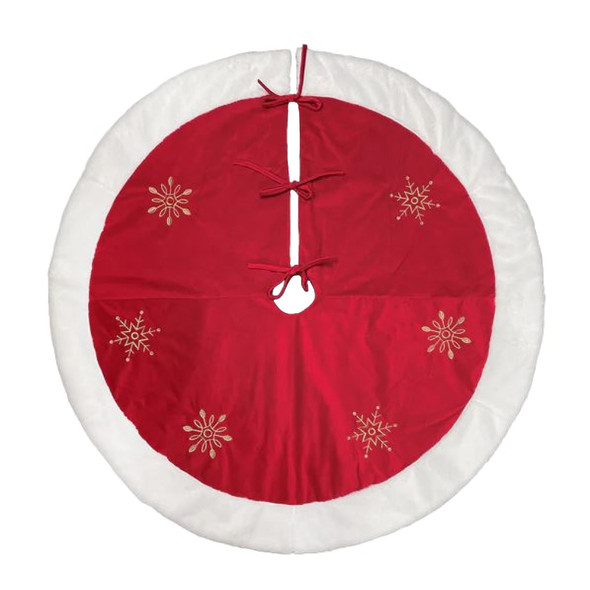 Old World Christmas Red Embroidered Christmas Tree Skirt, Snowflakes with Faux Fur Trim, 48in