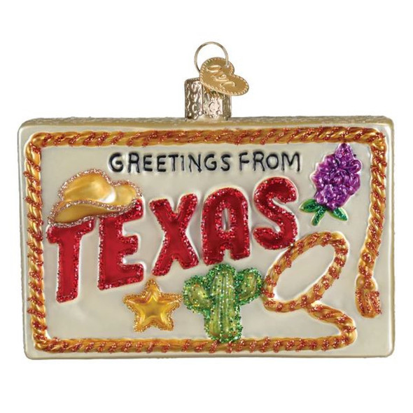 Old World Christmas Blown Glass Ornament for Christmas Tree, Texas Postcard
