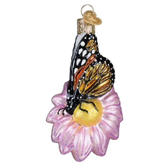 Old World Christmas Blown Glass Ornament for Christmas Tree, Monarch Butterfly on Flower