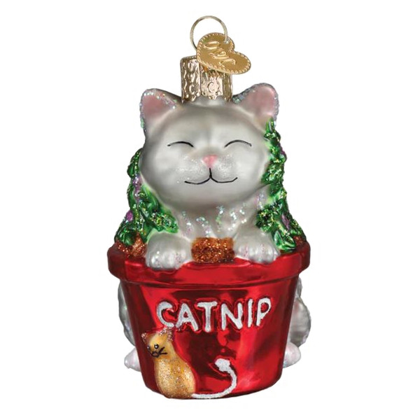 Old World Christmas Blown Glass Ornament for Christmas Tree, Catnip Cat