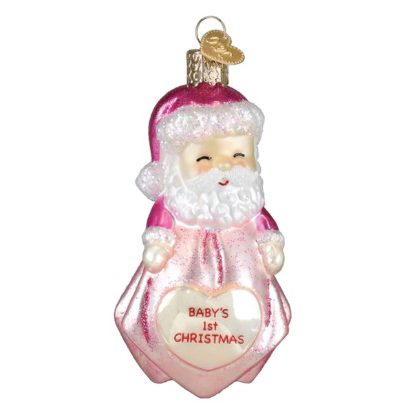 Old World Christmas Blown Glass Ornament, Baby 1st Santa Lovey, Pink