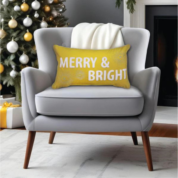 Old World Christmas Rectangular Decorative Holiday Pillow, Merry & Bright, 20in