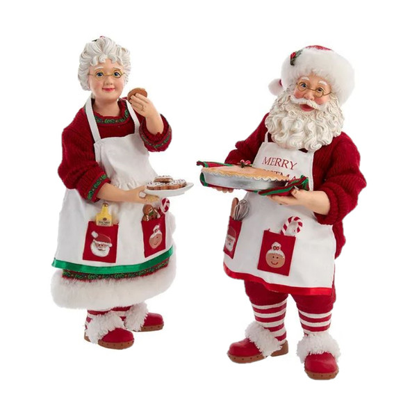 Kurt Adler Fabriche Figurines, Mr. & Mrs. Claus w/ Desserts,10.5in (Set of 2)