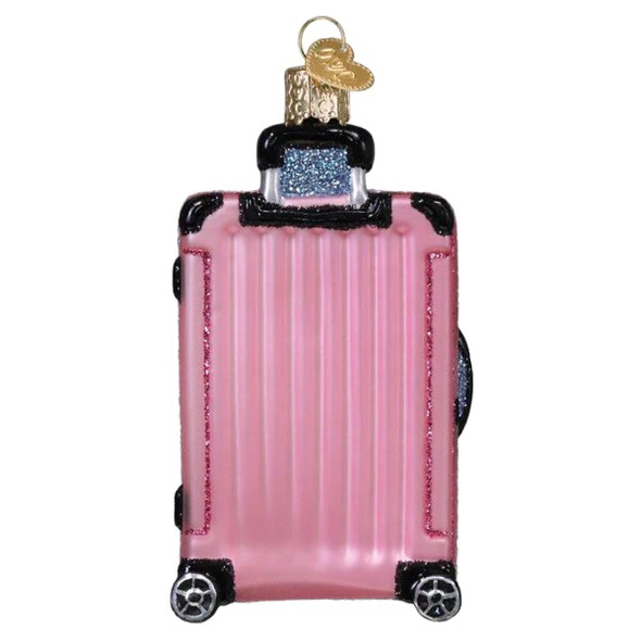 Old World Christmas Blown Glass Ornament for Christmas Tree, Pink Rolling Suitcase