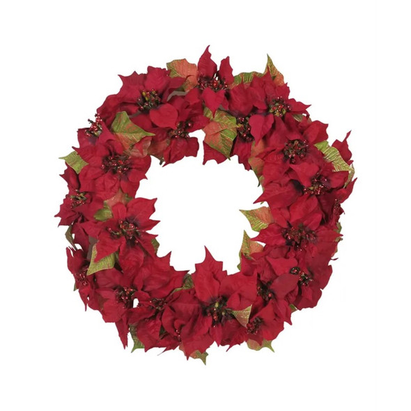Kurt Adler Unlit Christmas Wreath, Poinsettia, 24in