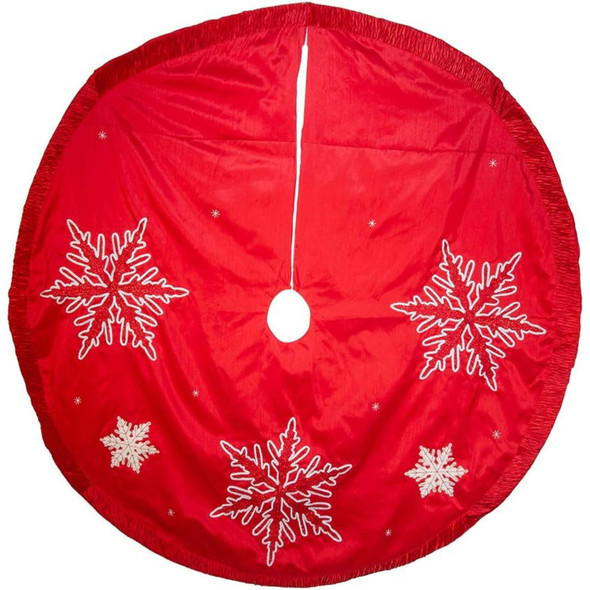 Kurt Adler Christmas Tree Skirt with Embroidered and Pleated Border, Red, 60in