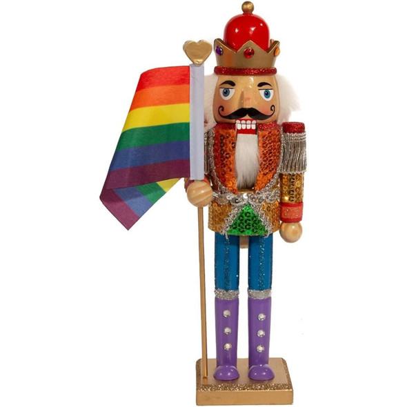 Kurt Adler Wooden Nutcrackers, Gay Pride Nutcracker with Colorful Pride Flag, 12"