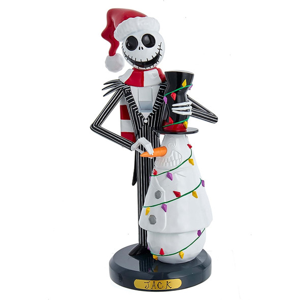 Kurt Adler Wooden Nutcrackers, Nightmare Before Christmas Jack Skellington with Snowman, 11"