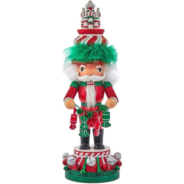 Kurt Adler Hollywood Wooden Nutcracker Collection, Red, White & Green Candy Tower Hat, 15"